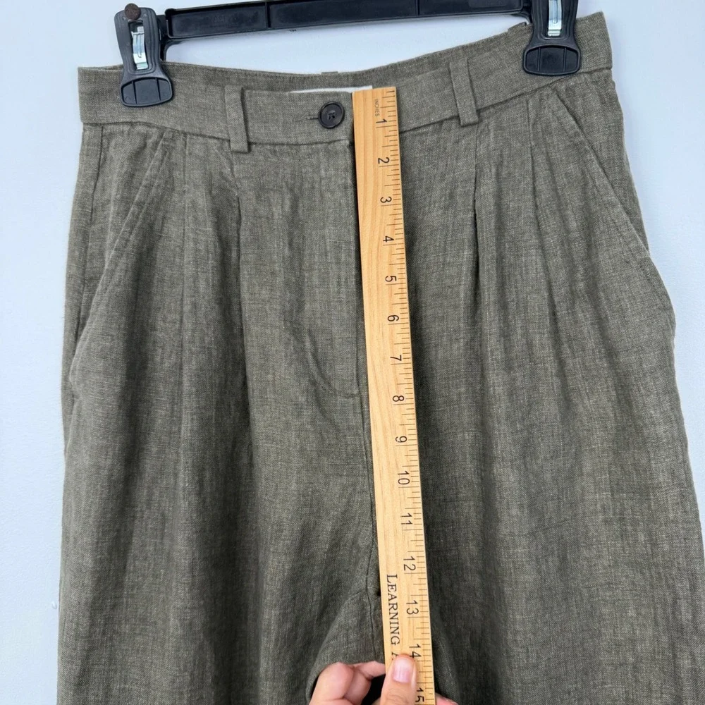 Banana Republic Womens 0 Soho Brown Olive 100% Linen Pleated Wide Leg Pants